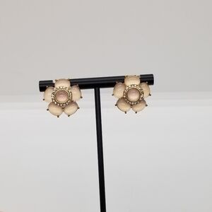 light pink cats eye flower earrings with rhinestone halo